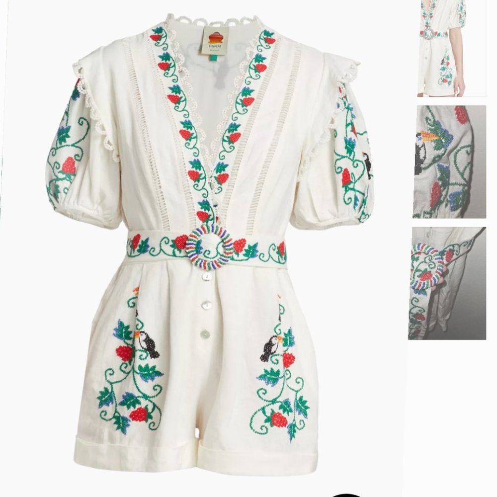 NWT Farm Rio Cross Stitch Toucan Embroidered Romper